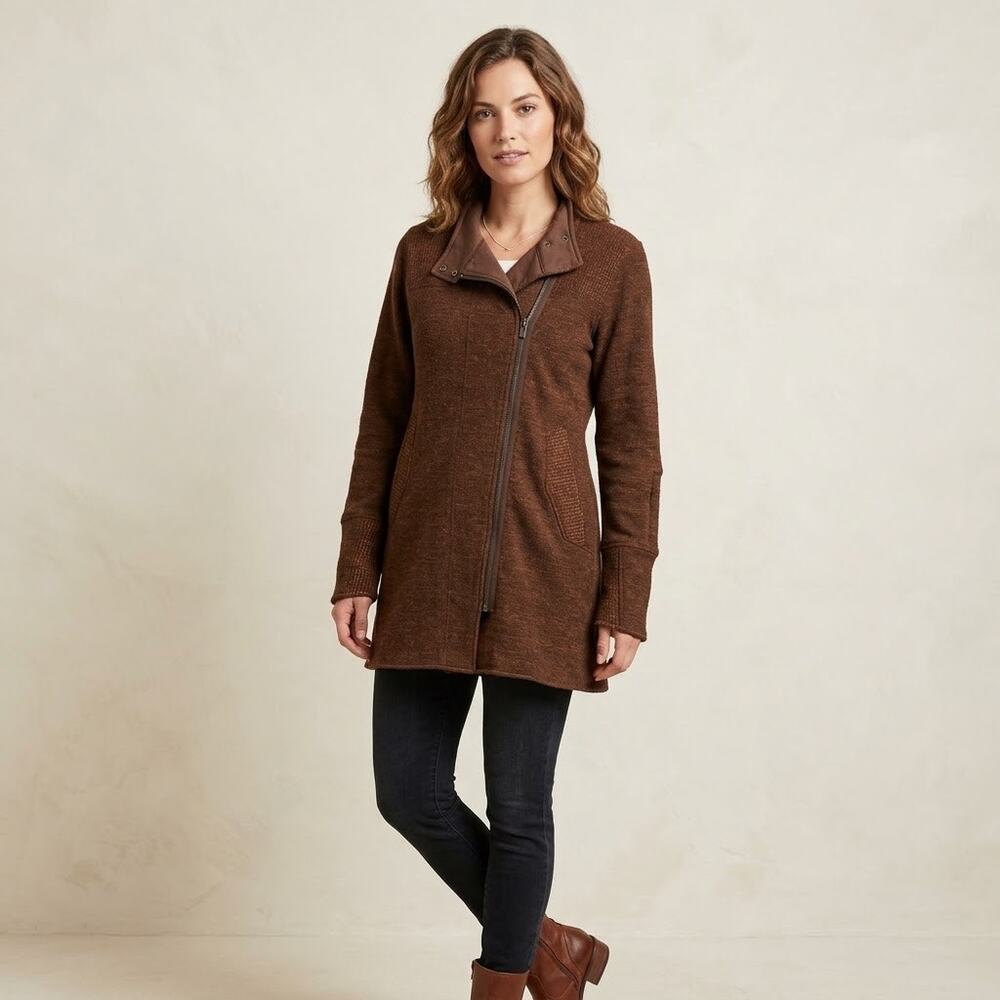 Title Nine Womens Brown Asymmetrical Utility Wool Tunic Modest Swacket Jacket L